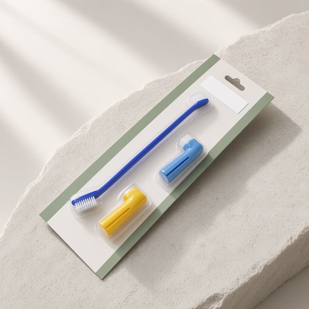 Set de cepillo dental de silicona de doble cabezal para perros
